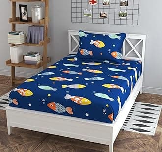 Filymore Kids bedsheets for Single Bed Made with Microfiber 240 TC Wrinkle Free Soft | Cute Fish bedsheet for Kids Small Size (90x60 Inches/Boys Girls Room)(Blue and Yellow)