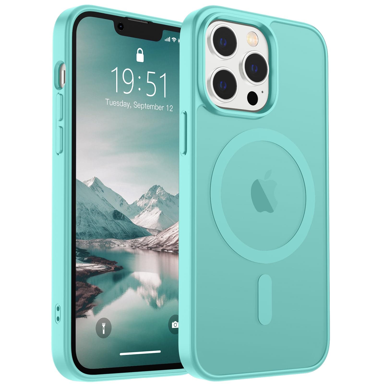 SUPFINE Magnetic for iPhone 13 Pro Case (Compatible with MagSafe) (Military Grade Drop Protection) Slim Translucent Matte Shockproof with Anti-Fingerprint Phone Case,Blue Green