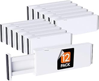 Lifewit 12 Pack Drawer Dividers Plastic 4" High, 11-17" Adjustable Drawer Organizers for Clothes, Expandable Dresser Separators in Bedroom/Bathroom/Kitchen/Office Organization and Storage