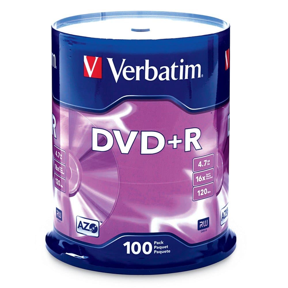 Verbatim DVD+R 4.7GB 16x AZO Recordable Media Disc - 100 Disc Spindle FFP