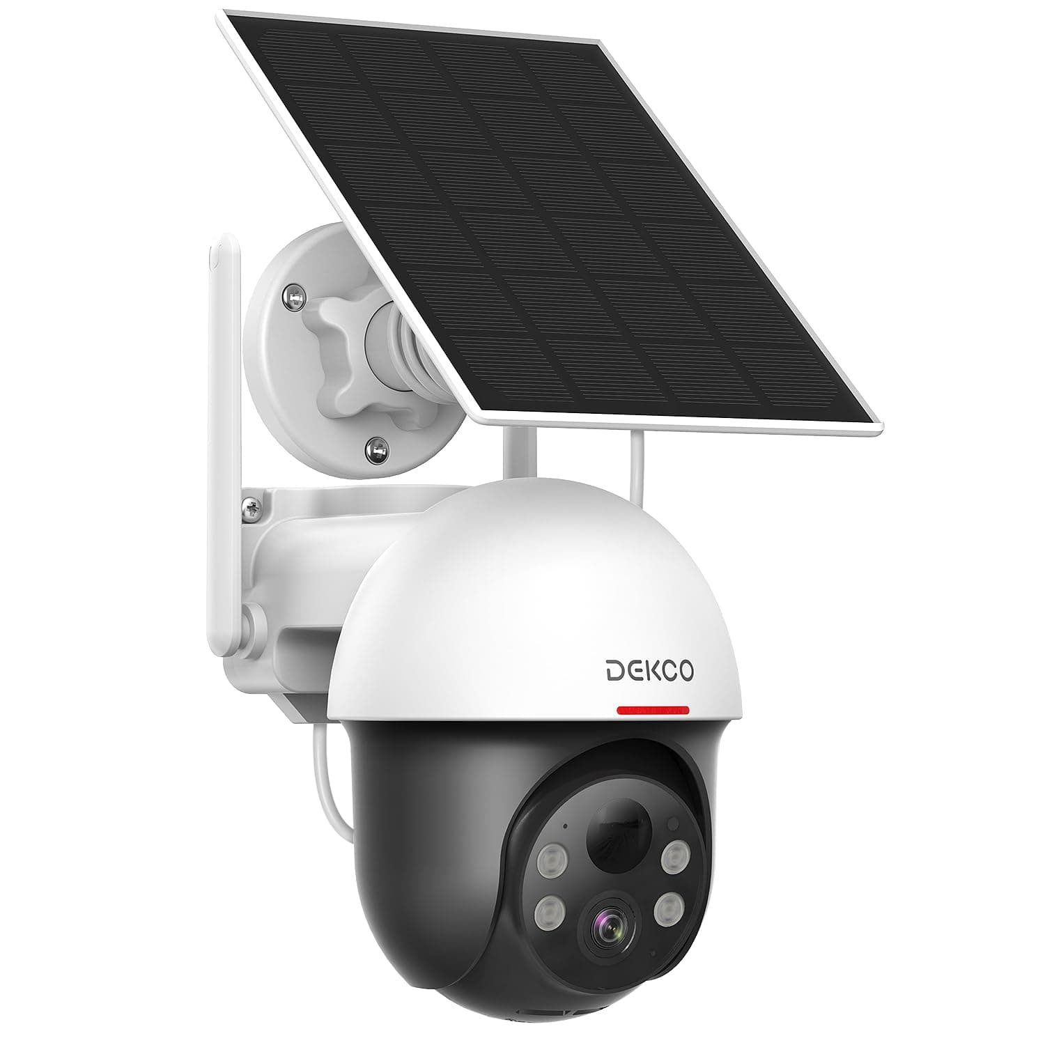 DEKCO 2K Solar Security Camera Wireless Outdoor, 360 Degree Rotating Pan Tilt Home Surveillance System with Spotlight and Sound Alarm, Night Vision, Motion Detection, 2 Way Talk, Requires 2.4GHz WiFi