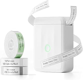 NIIMBOT D110 Upgraded Version Mini Label Maker Machine with 3 Tapes, Portable Bluetooth Thermal Printer, Sticker Labeler with Multiple Templates for Office Organization Home Kitchen School, White