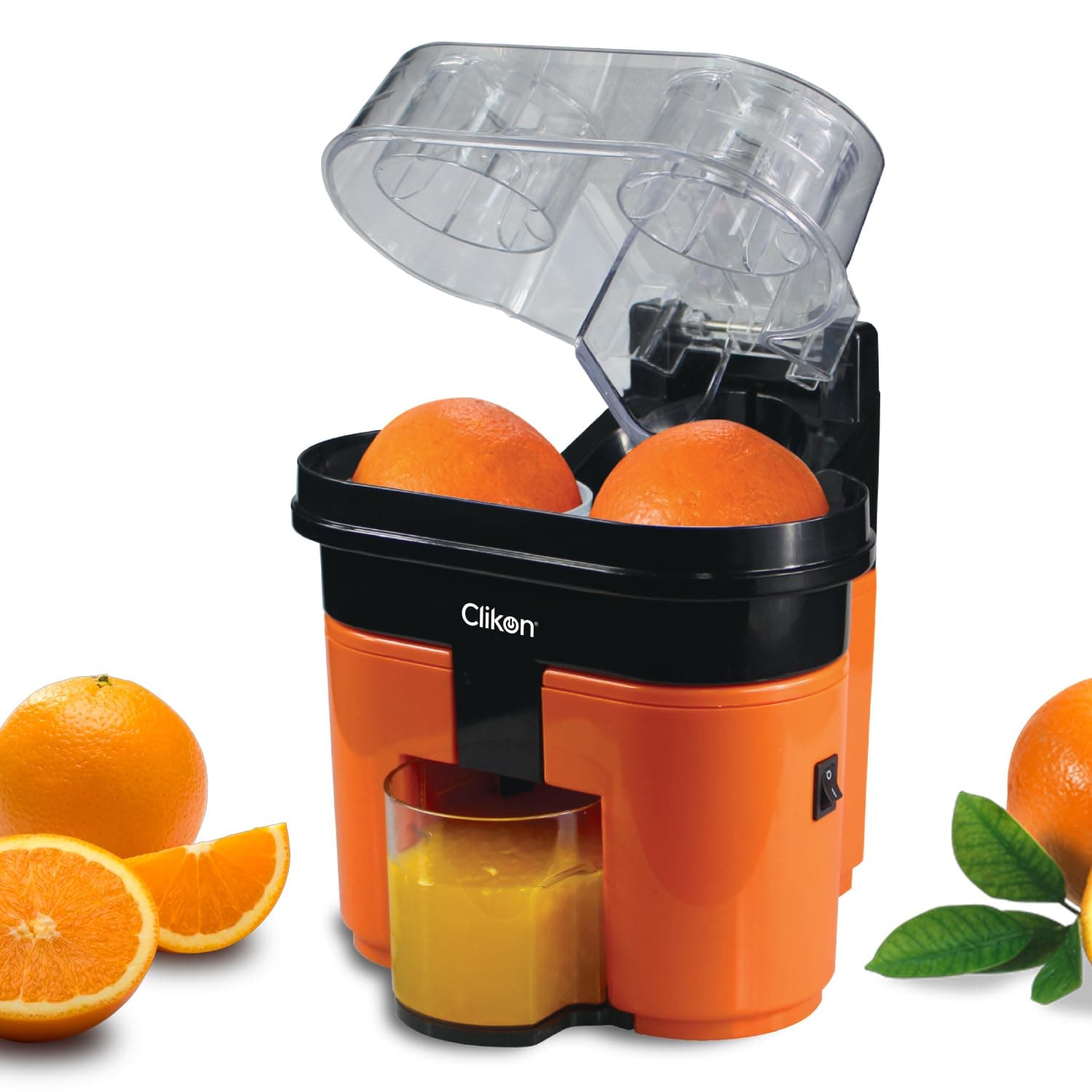 – Clikon 2 in 1 Citrus Juicer with Dual Squeezer Technology, One Touch Operation, Built-in Citrus Slicer, 90 Watts, 2 Years Warranty, Orange and Black - CK2258