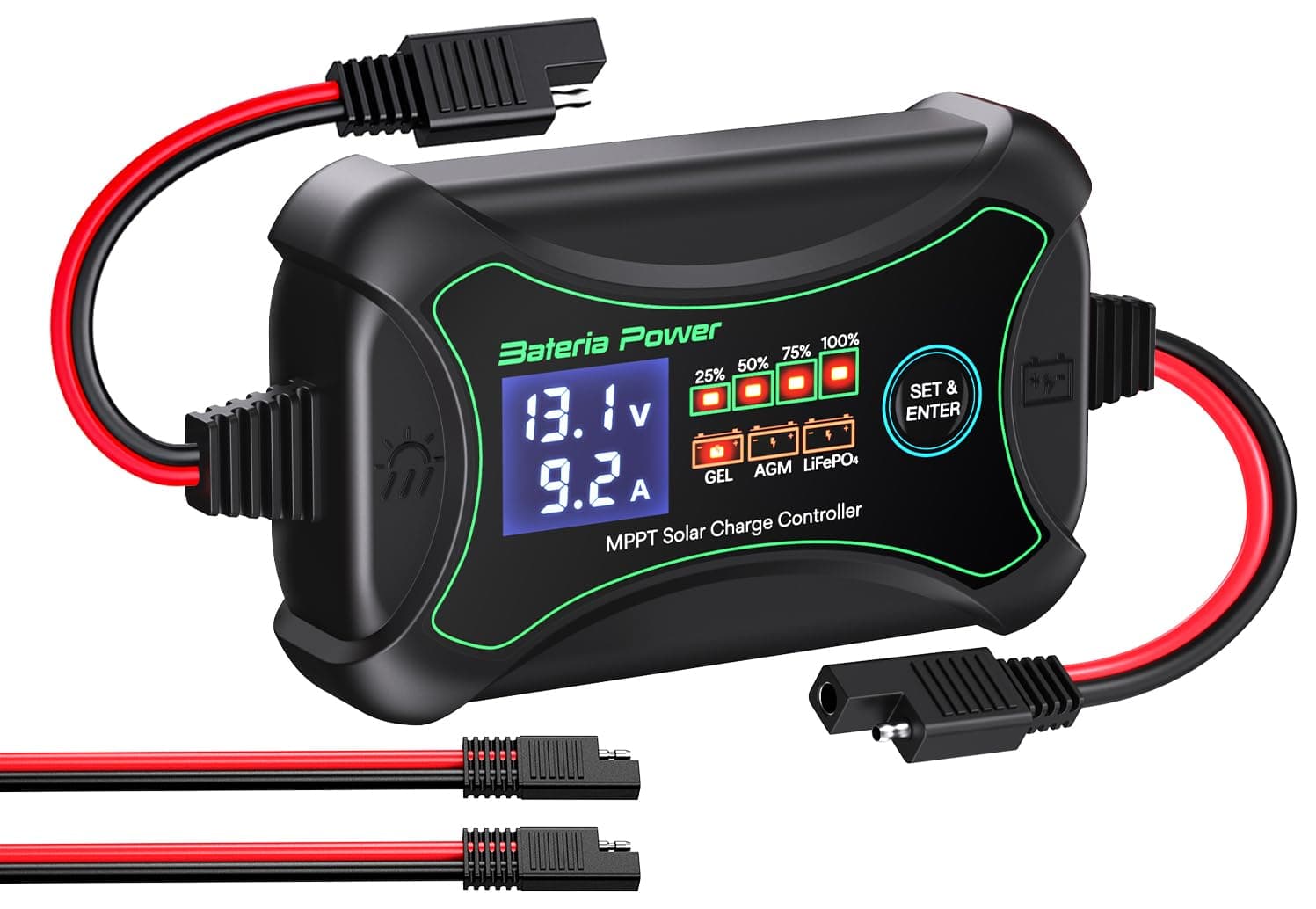 Bateria Power 10A MPPT Solar Charge Controller, 12V, Max PV 150W, 30Voc, LCD Display, Black, MPPT-10A