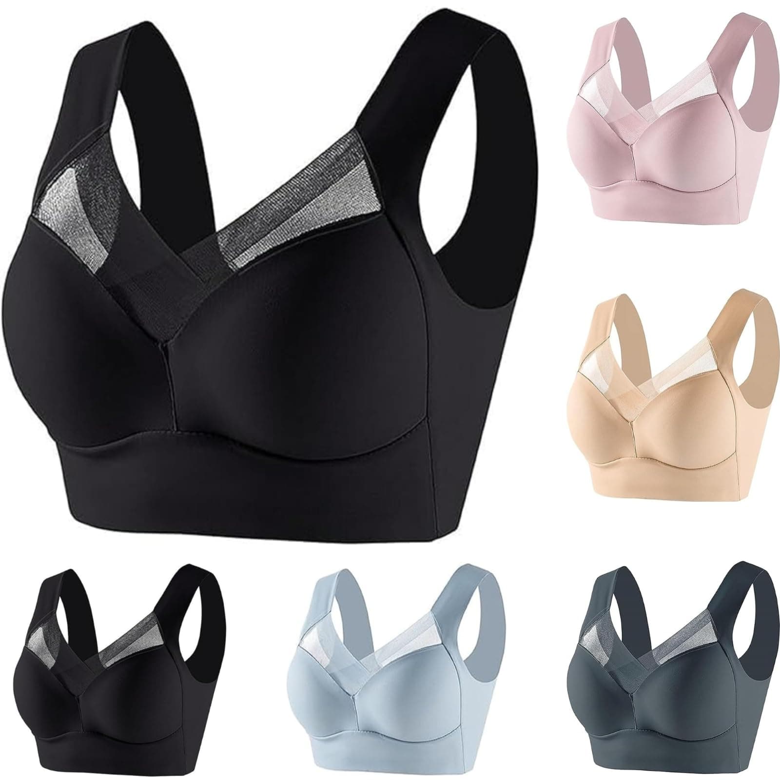 GenericWmbra Posture Correcting Bra UK,Women's Summer Wireless Push Up Sport Bras,Ladies Full Back Cover Non Wired Plus Size Bra,Breathable Everyday Comfort Soft Lingerie for Older Women