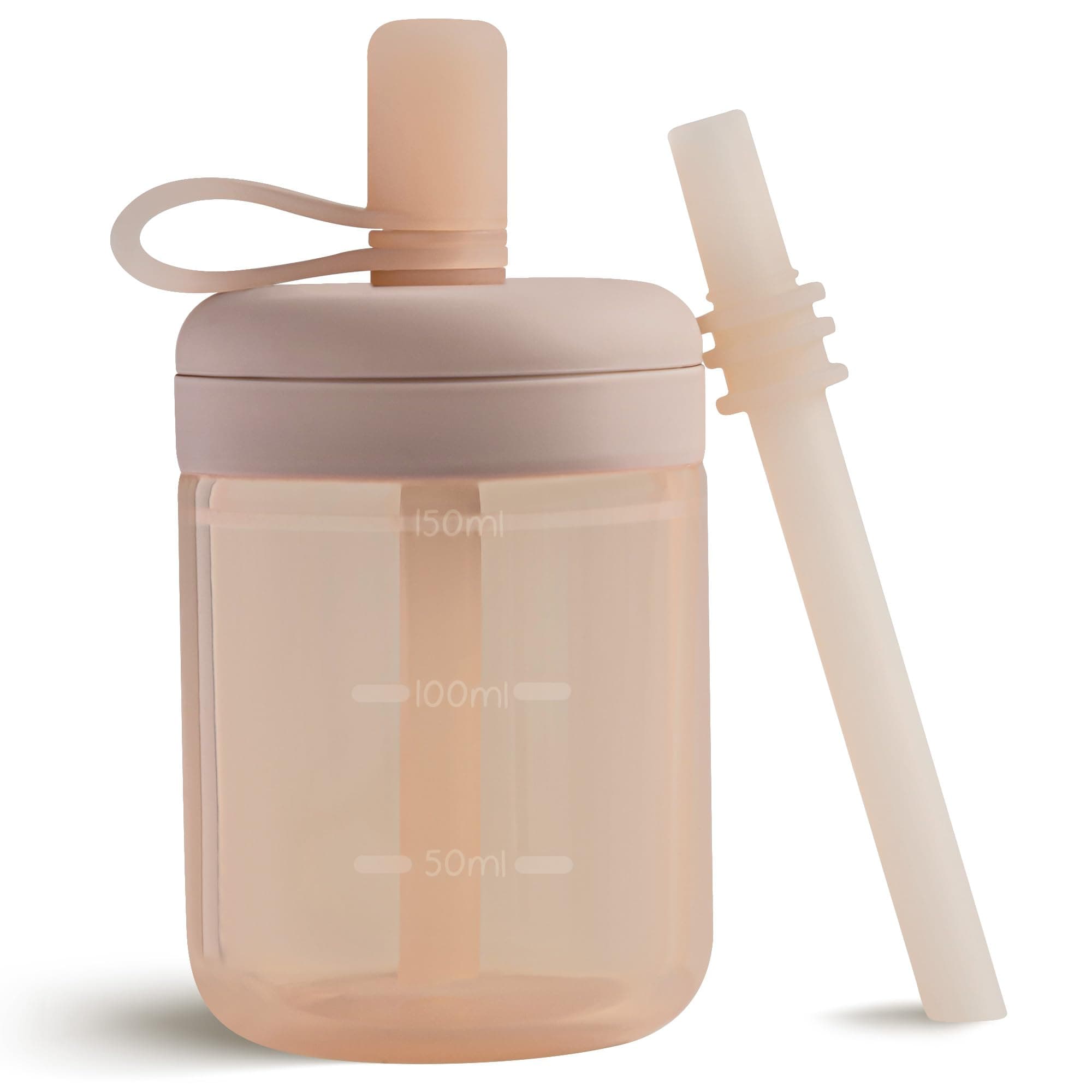 Drinking Cup, Drinking Bottle with Straw, Silicone Drinking Cup for Baby and Children, Straw Cup with Lid, Leak-Proof, BPA-Free, Baby Cup from 6 Months, 5 oz (Blush)