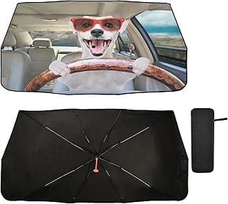 Jack Russell Terrier Dog Car Windshield Sunshades Umbrella Sunglasses Truck Window Sun Shade Visor Reflective Blocks UV Rays Protector Keep Cool Cover Foldable for Truck SUV Jeep