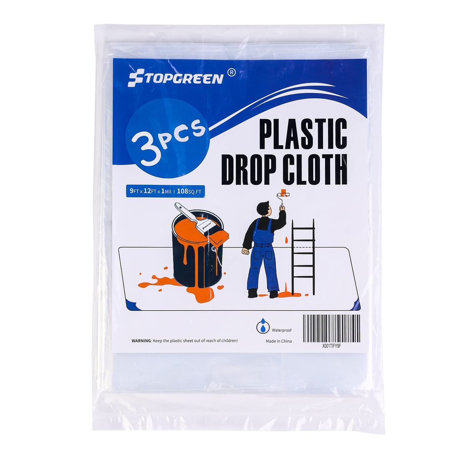 3 Pack Plastic Drop Cloth 9 Foot by 12 Foot Clear Tarp Plastic Sheeting Plastic Painting Tarp Patio Furniture Cover