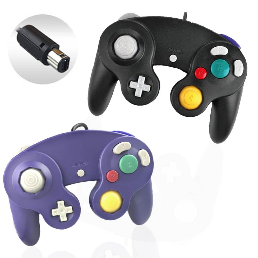 Reiso 2 Packs NGC Controllers Classic Wired Controller for Wii Gamecube(Black and Blueviolet)
