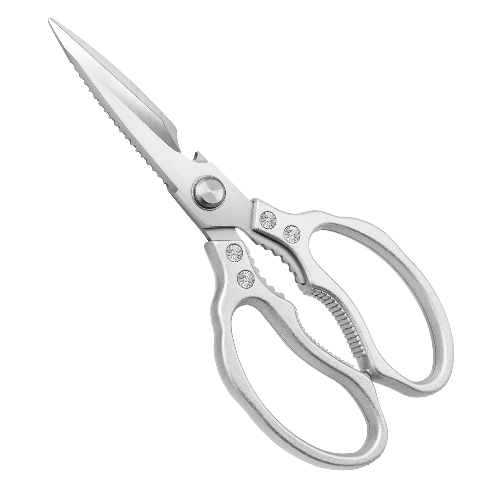 CGBE Kitchen Scissors, Multi-Purpose Kitchen Shears, Heavy Duty Dishwasher Safe Food Scissors for Chicken, Poultry, Fish, Meat & Herbs with Non-Slip Grips - Sliver
