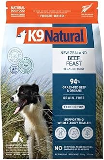 K9 Natural Beef Freeze Dried Dog Food, High-Meat Natural Complete Meal or Meal Toppers for Dogs, Grass-Fed Beef from New Zealand, Grain-Free, GMO-Free, Complete & Balanced Nutrition, 17.6oz