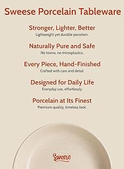 Sweese 30 Oz Salad Serving Bowls Set of 6, 8.4 Inch, Porcelain Pasta Plates - Microwave Dishwasher Safe, Beige