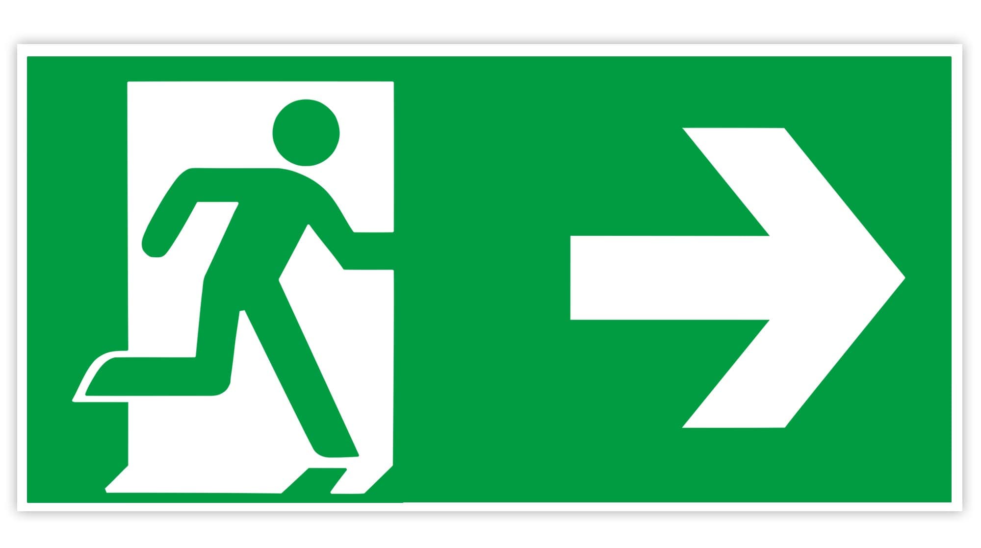 Emergency Exit Safety Sign Right Light-Up Arrow – Original Protecticure Escape Path Self-Adhesive – Glow in the Dark PVC – Rescue Sign