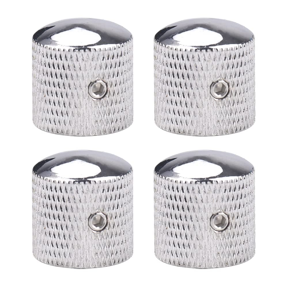 4Pcs Metal Guitar Knobs Chrome Volume Tone Control Knobs Silver Dome Knobs with with Allen Keys for Fender Telecaster Gibson Les Paul Electric Guitar Bass Accessories