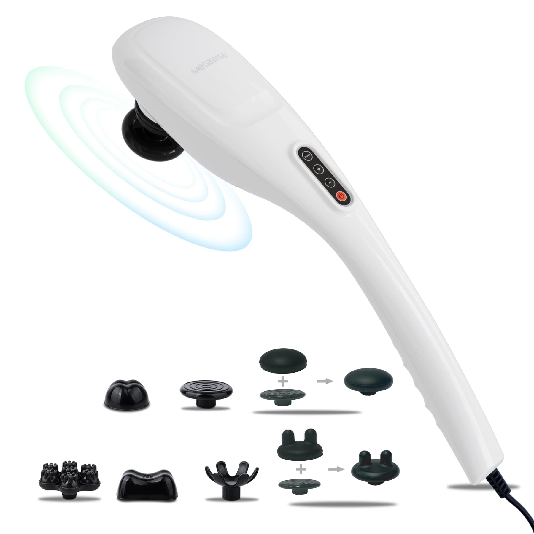 MEGAWISE Handheld Back Massager | Deep Tissue Percussion Relief for Back, Neck, Shoulders, Waist Legs, Full Body for Improved Blood Circulation and Fatigue Relief (Pearl White 6Ft Corded)