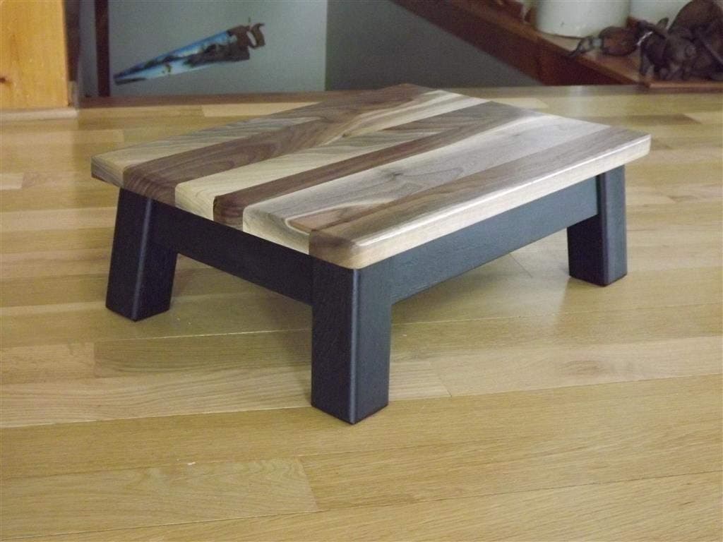 modern walnut top wood step stool foot stool low riser 5.5" high Limited edition.