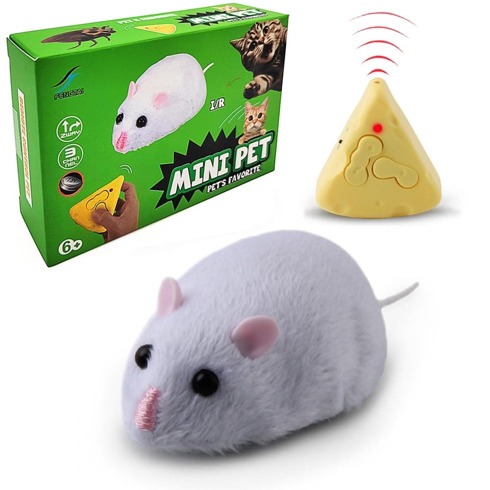 Tipmant Mini RC Mice IR Remote Control Rat Mouse Animal Prank Joke Scary Trick Toys for Cat Dog Kids Christmas Birthday Gifts (White)