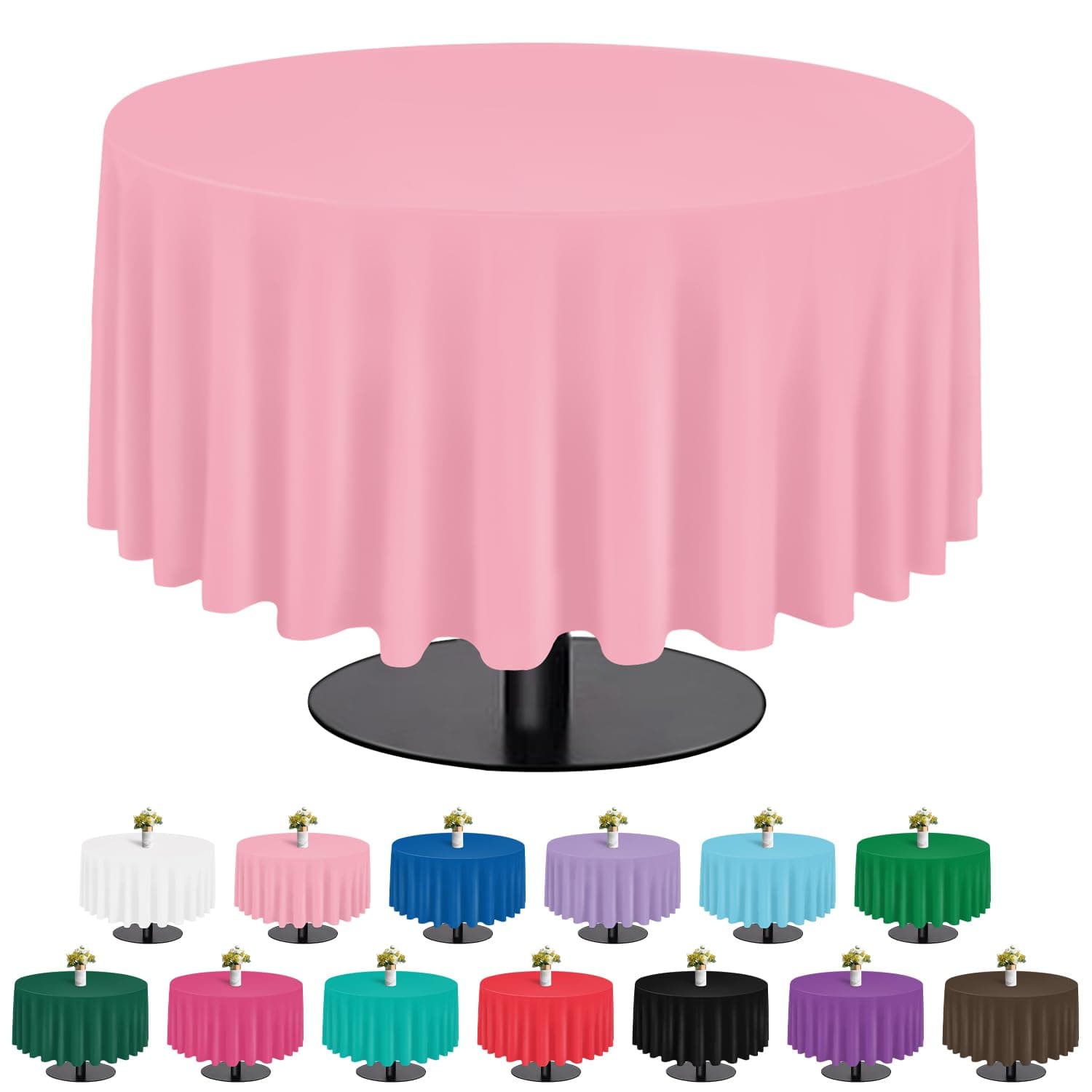 Pink 6 Pack Plastic Table Cloth 84", Disposable Round Tablecloth Table Cover, Plastic Tablecloths for Parties