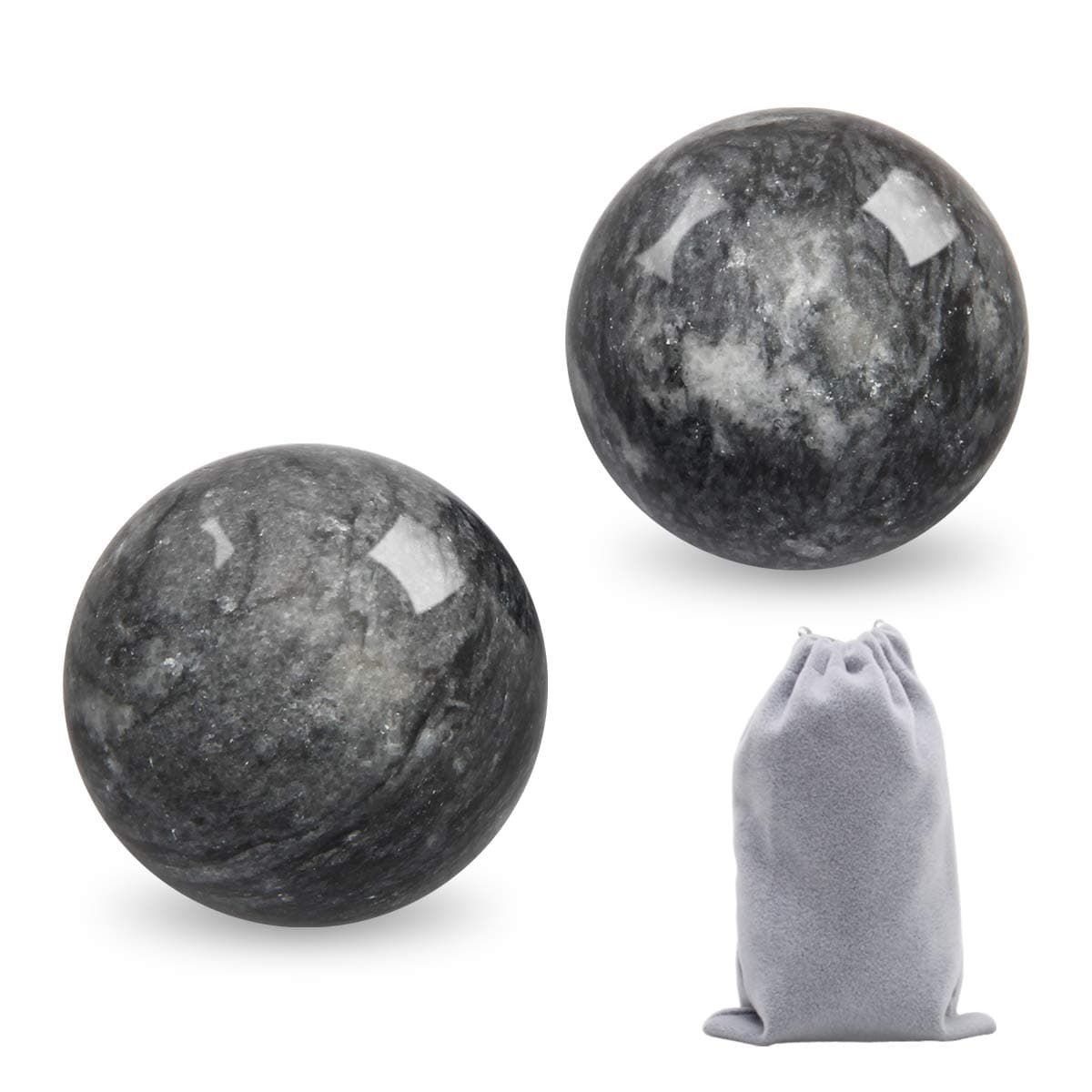 Coolrunner 2'' Marble Dark Grey Baoding Balls Chinese Health Stress Relieve Hand Exercise Hand Massage Hand Balls