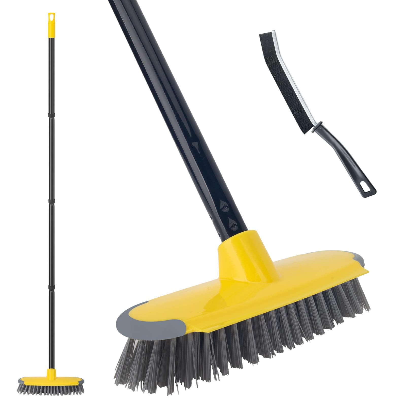Deck Brush with Long Handle, Floor Scrub Broom for Shower, 50'' Outdoor Scrubber for Carpet, Boat, Patio, Garage, Concrete Cleaning