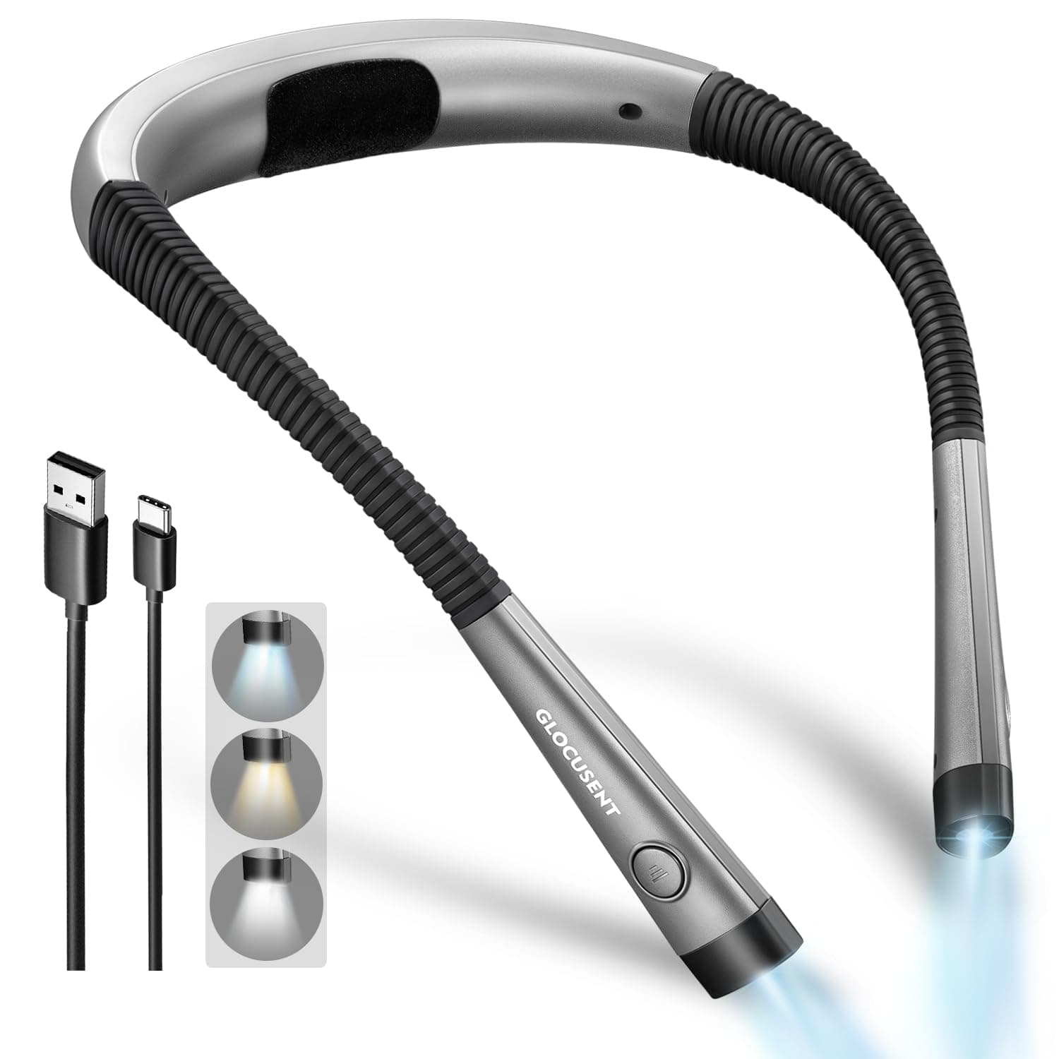 Upgraded LED Neck Reading Light, Book Light, 30-min Timer, 3 Colors & 3 Brightness Adjustable, Rechargeable & Long Lasting, Perfect for Reading, Knitting & Repairing