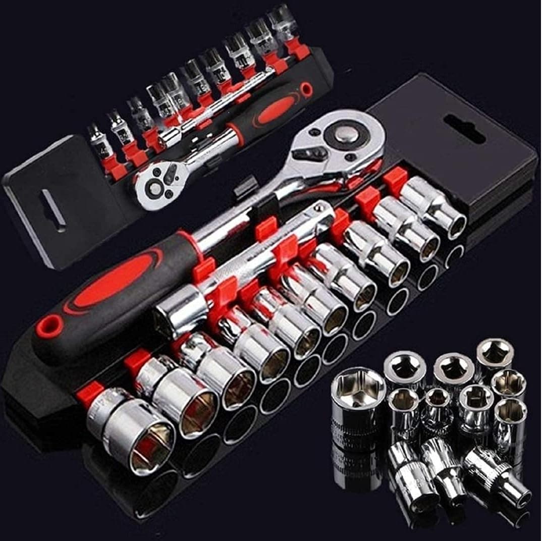 Inditrust New Car Repair Tool Set 12 in 1 Tool KIT Socket Set 1/2 Chrome Vanadium Combination Socket Wrench Set with Ratchet Spanner
