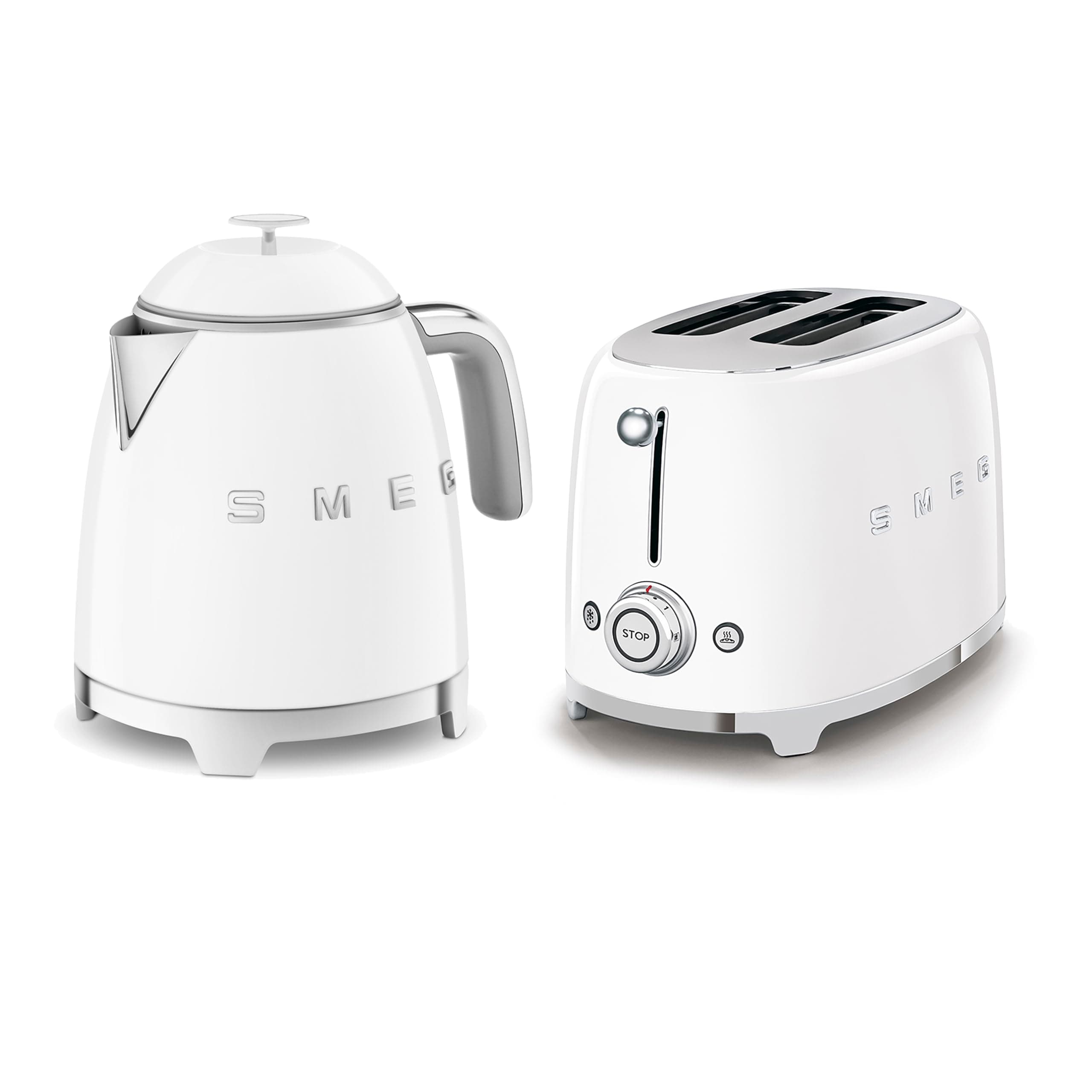 50’s Style Retro Range Breakfast Set, 0.8L 1400W Mini Kettle and Multi-Functional Control 2-Slice 950W Toaster, White, KLF05WHUK/ TSF01WHUK