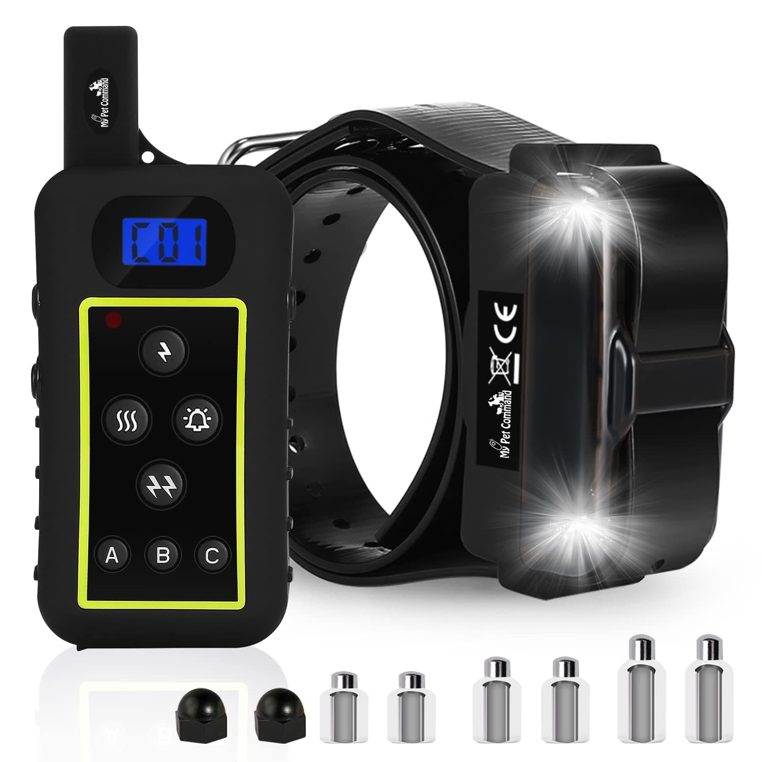 My Pet Command 1.25 Mile (6600 Ft) Long Range Dog Training Collar Safe Shock Collar with Remote Shock,Vibrate,Tone and Flashing Beacon Lights Waterproof Rechargeable Dog Hunting add Up to 3 Collars