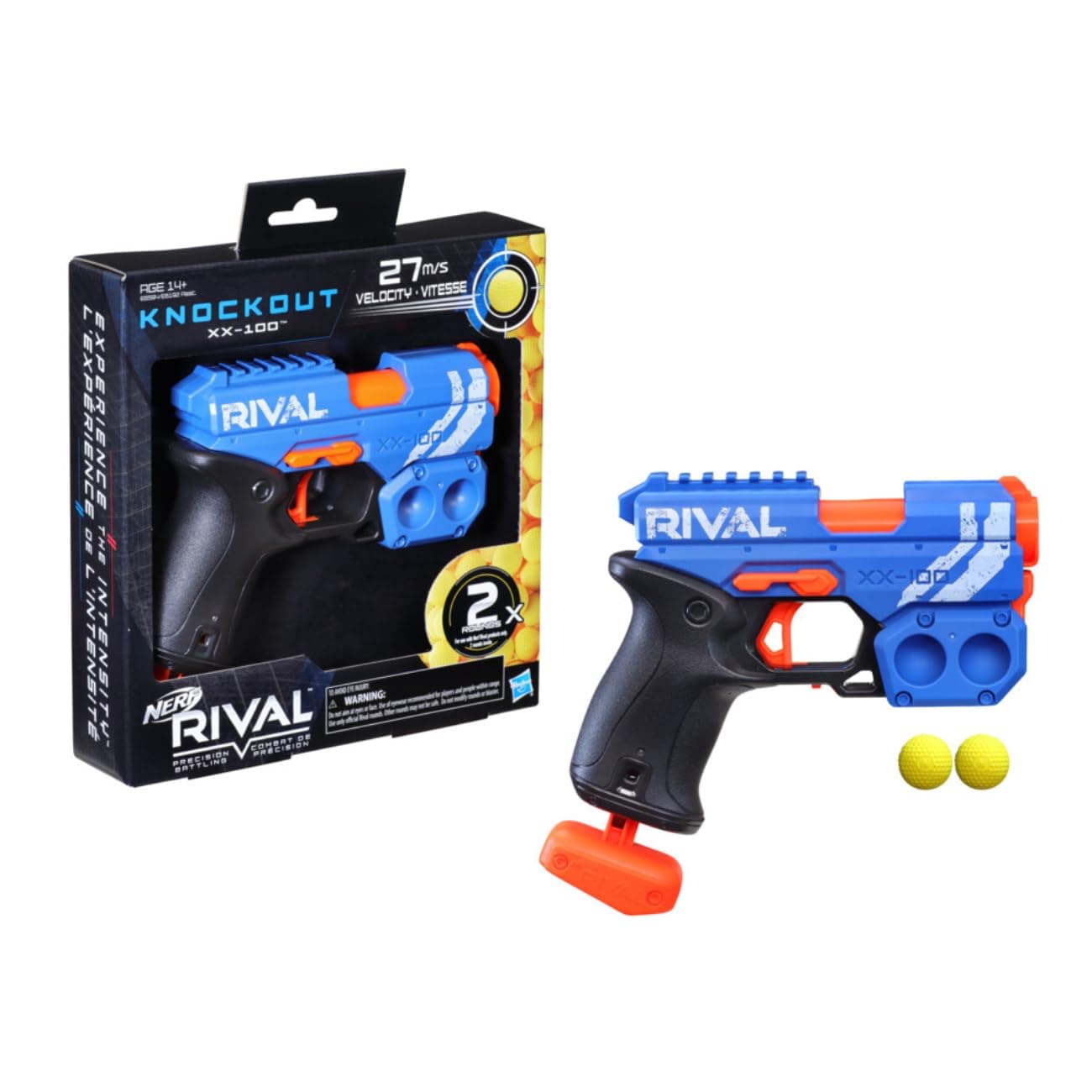 Rival Knockout XX-100 Blaster – Round Storage, 90 FPS Velocity, Breech-Load – Includes 2 Official Nerf Rival Rounds – Team Blue-Plastic