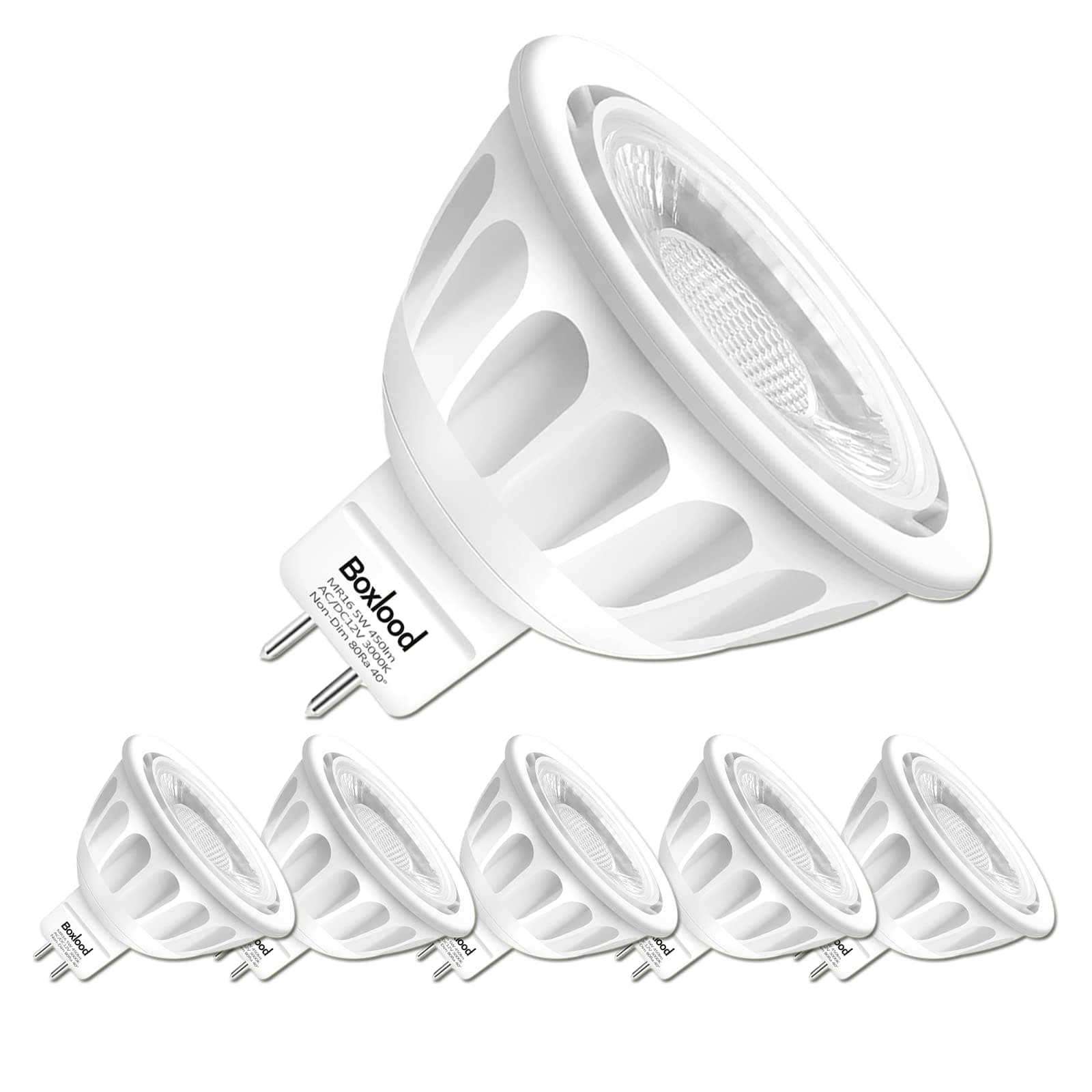 MR16 LED Light Bulb Non Dimmable, 90% Energy Saving, 3000K Warm White, 40 Degree Beam Angle, AC/DC 12V, 5 Watts, 50W Halogen Bulb Equivalent, GU5.3 Bi-Pin Base, 6-Pack