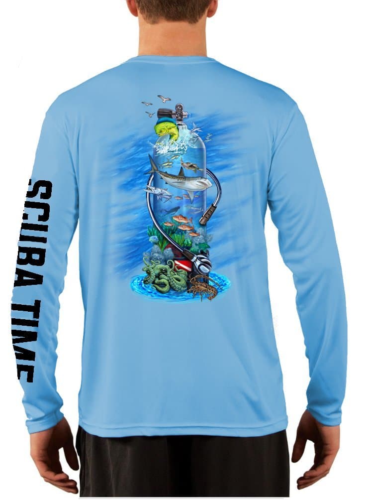 GAMEFISH USA UPF 50 Long Sleeve Microfiber Moisture Wicking Performance Fishing Shirt Scuba Diving Tank 2X-Large Baby Blue