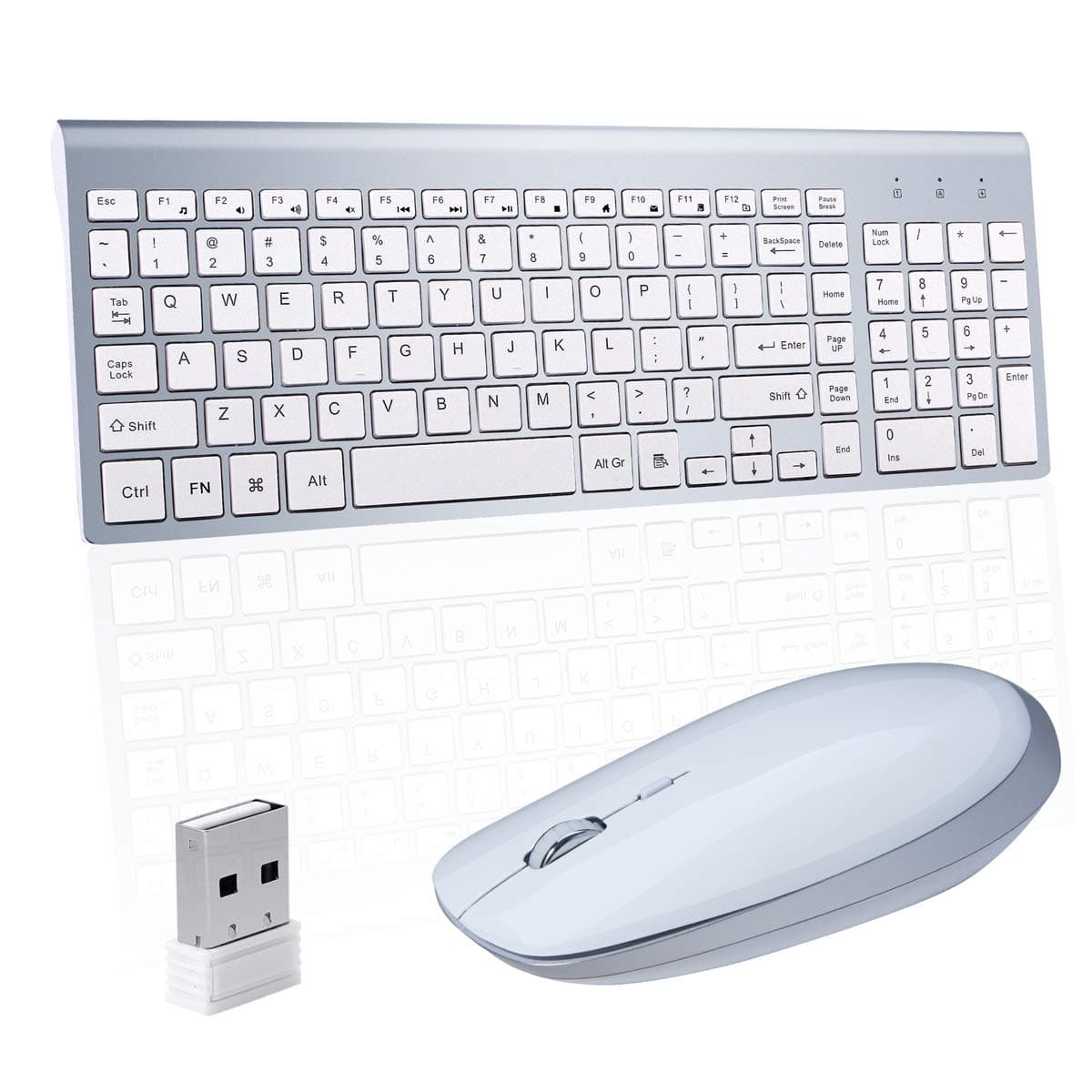 Wireless Keyboard Mouse, Sanhoton 2.4G Ultra Thin Portable Wireless Keyboard and Mouse Combo Compatible with Windows, Mac, Android Tablet (Silver+White)