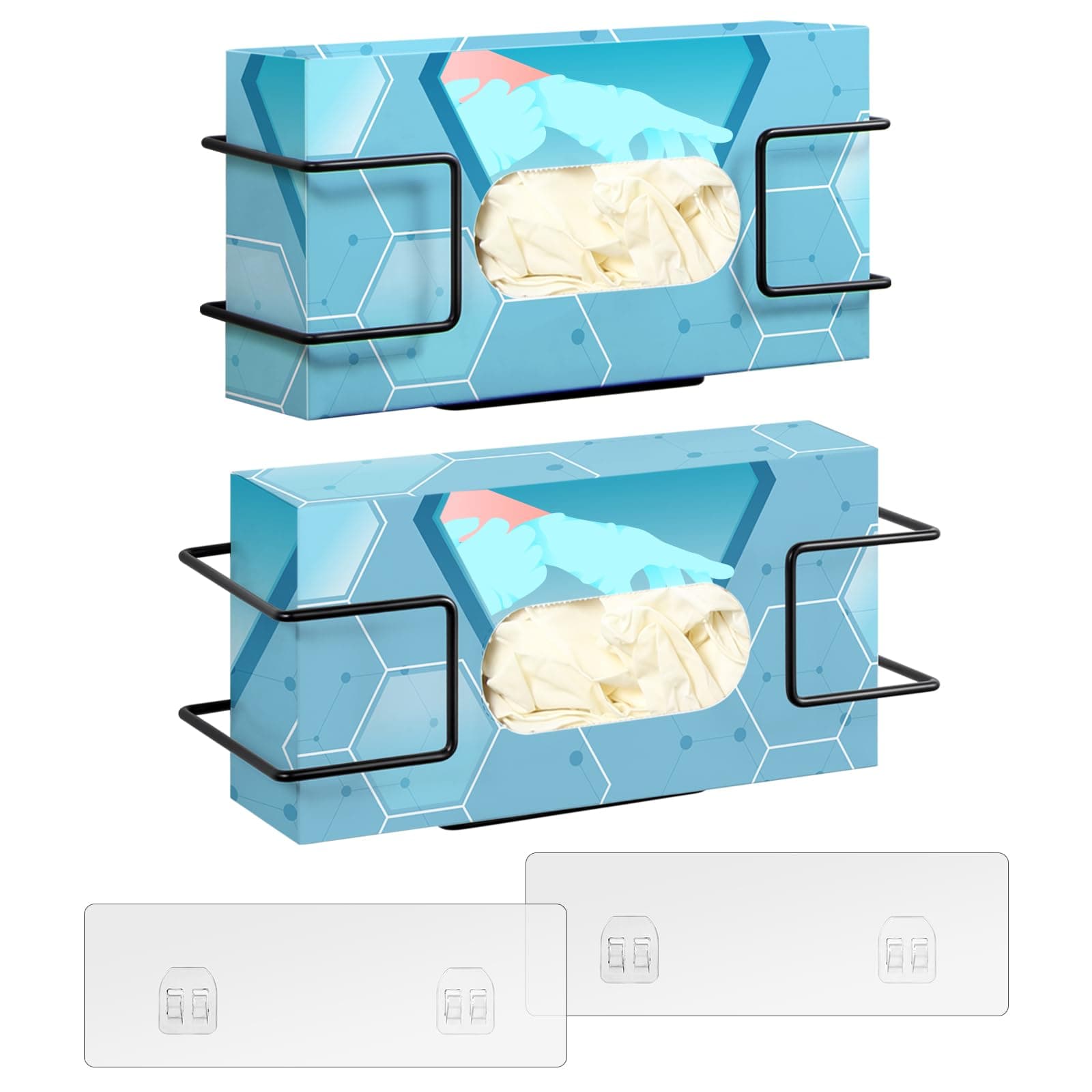 THYGIFTREE Glove Box Holder Wall Mount Dispenser, 2 Pack Metal Rack for Disposable Nitrile, Latex & Vinyl Gloves, Fits 100 & 200 Count Boxes for Kitchen, Lab, Salon, Black