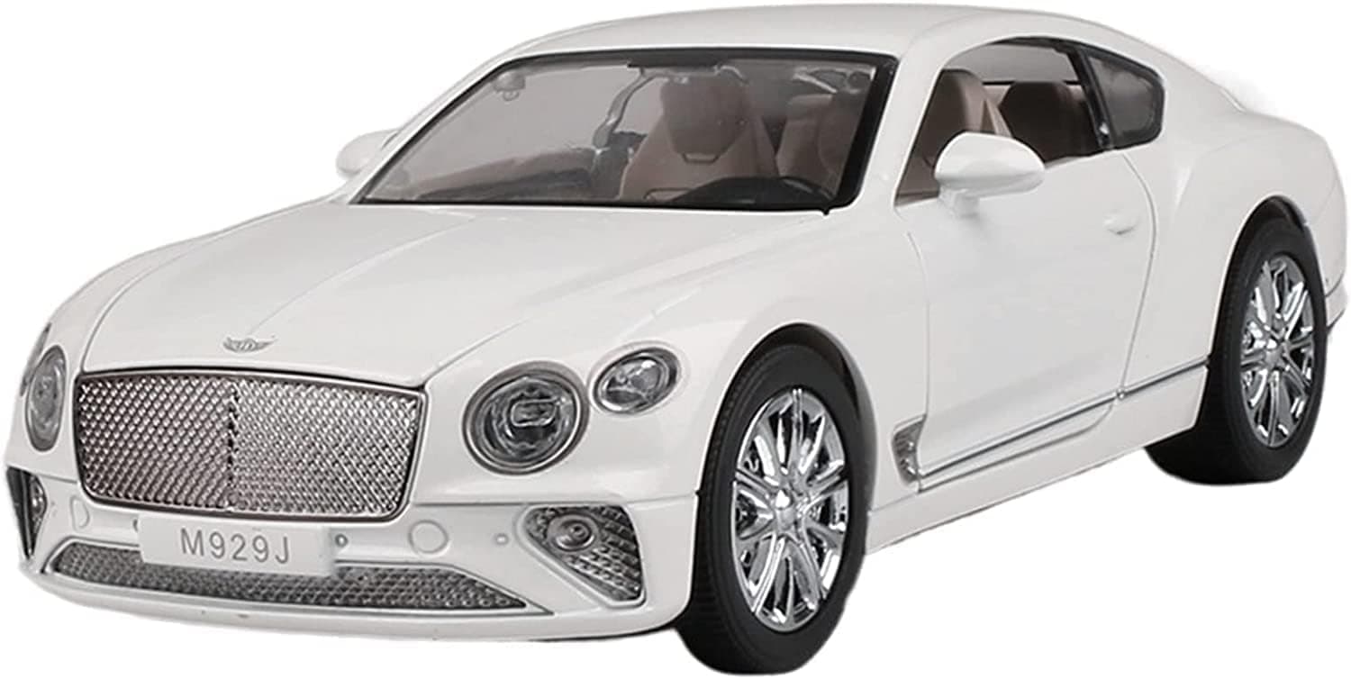Exclusive Bentley Continental Gt 1:24 Scale Alloy Metal Pullback Diecast Model Car With Light And Sound And Openable Door/Gift For Kids,White
