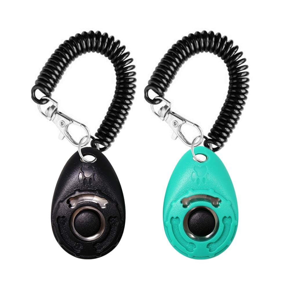 Dog Training Clicker with Wrist Strap - OYEFLY Durable Lightweight Easy to Use, Pet Training Clicker for Cats Puppy Birds Horses. Perfect for Behavioral Training 2-Pack (Black and Water Lake Blue)
