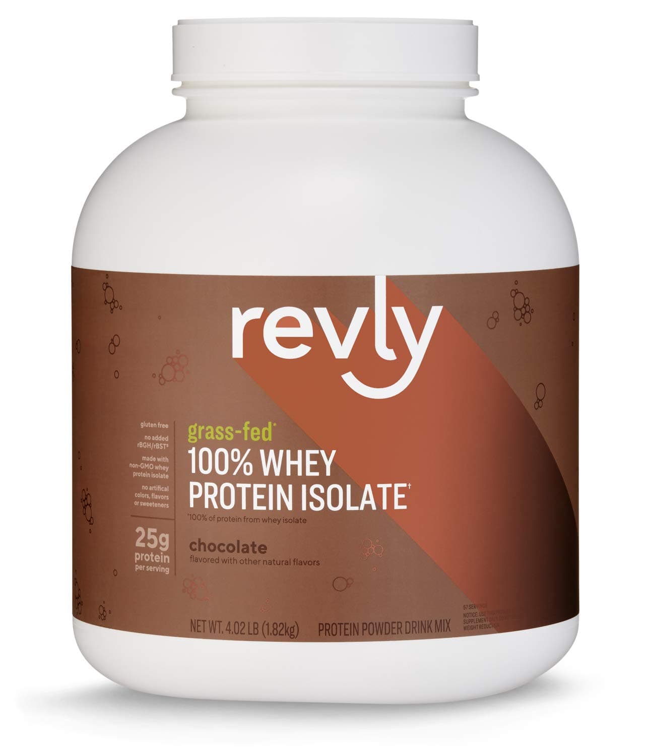 Amazon Brand - Revly 100% Grass-Fed Whey Protein Isolate Powder, Chocolate, Gluten Free, Non-GMO, Satisfaction Guaranteed, 4.02 Pound (Pack of 1)