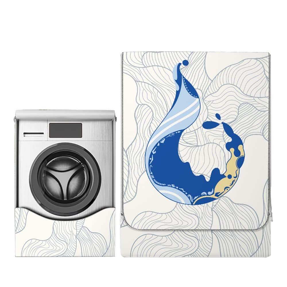 Odot Washer Dustproof Cover Front Load, Washing Machine Dryer Protector Sunscreen Waterproof Tumble Dryer Case Protective Cover for Most Front Loadi (blue leaves,S-capacity 4~7.5kg)