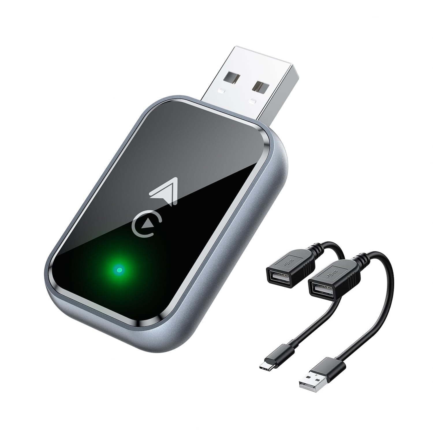 2-in-1 Wireless CarPlay Adapter for iPhone/Android Convert Wired to Wireless Apple CarPlay Adapter, Mini Size with Extension Cable USB & USB-C/Type-C, Stable Control & No Delay