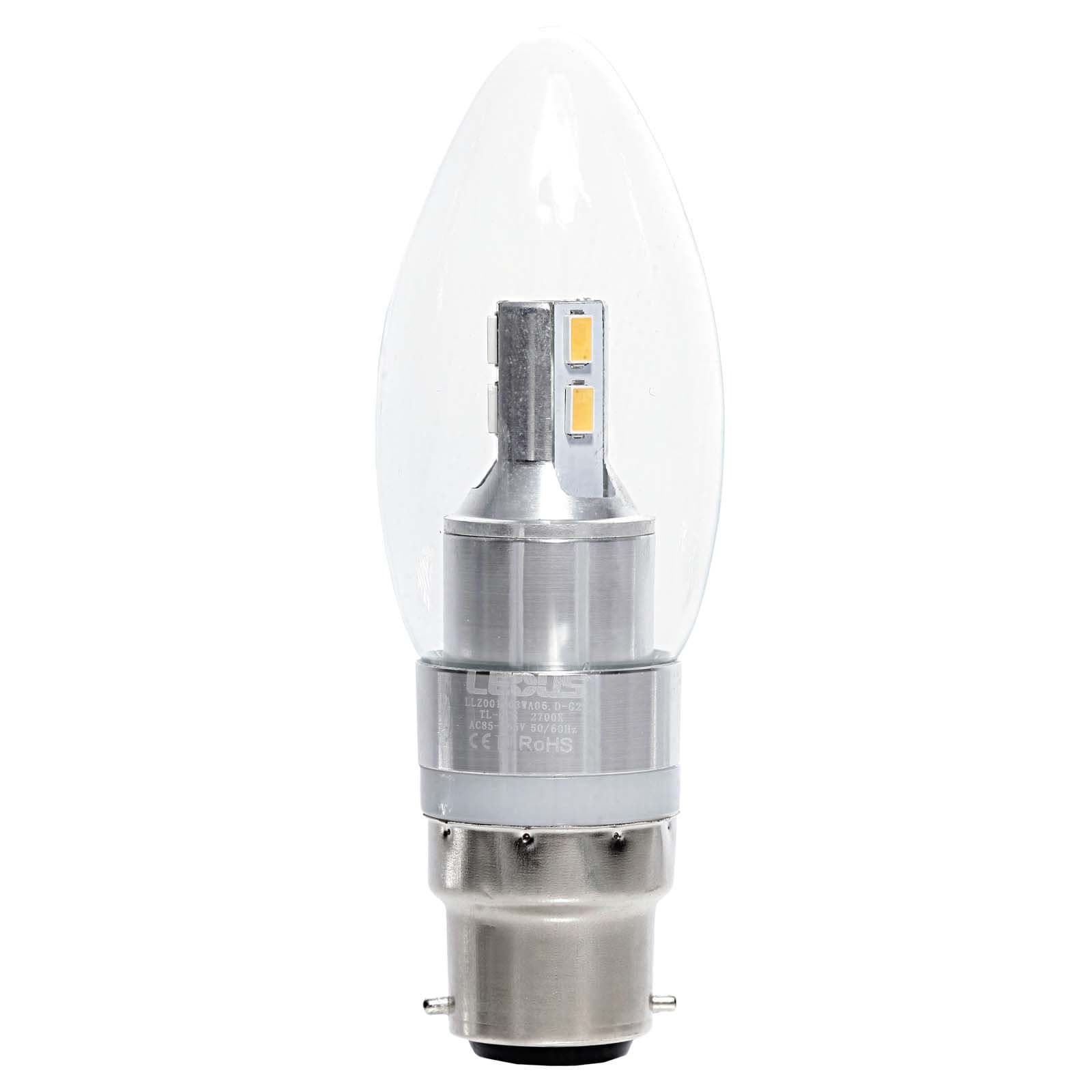 LEDUS B22 LED Candle Light Bulbs 3W (25W HALOGEN EQUIVALENT) Premium Quality Energy Saver with 3 Years Warranty PERFECT for HOME and COMMERCIAL lighting - Lifespan up to 30000 Hours