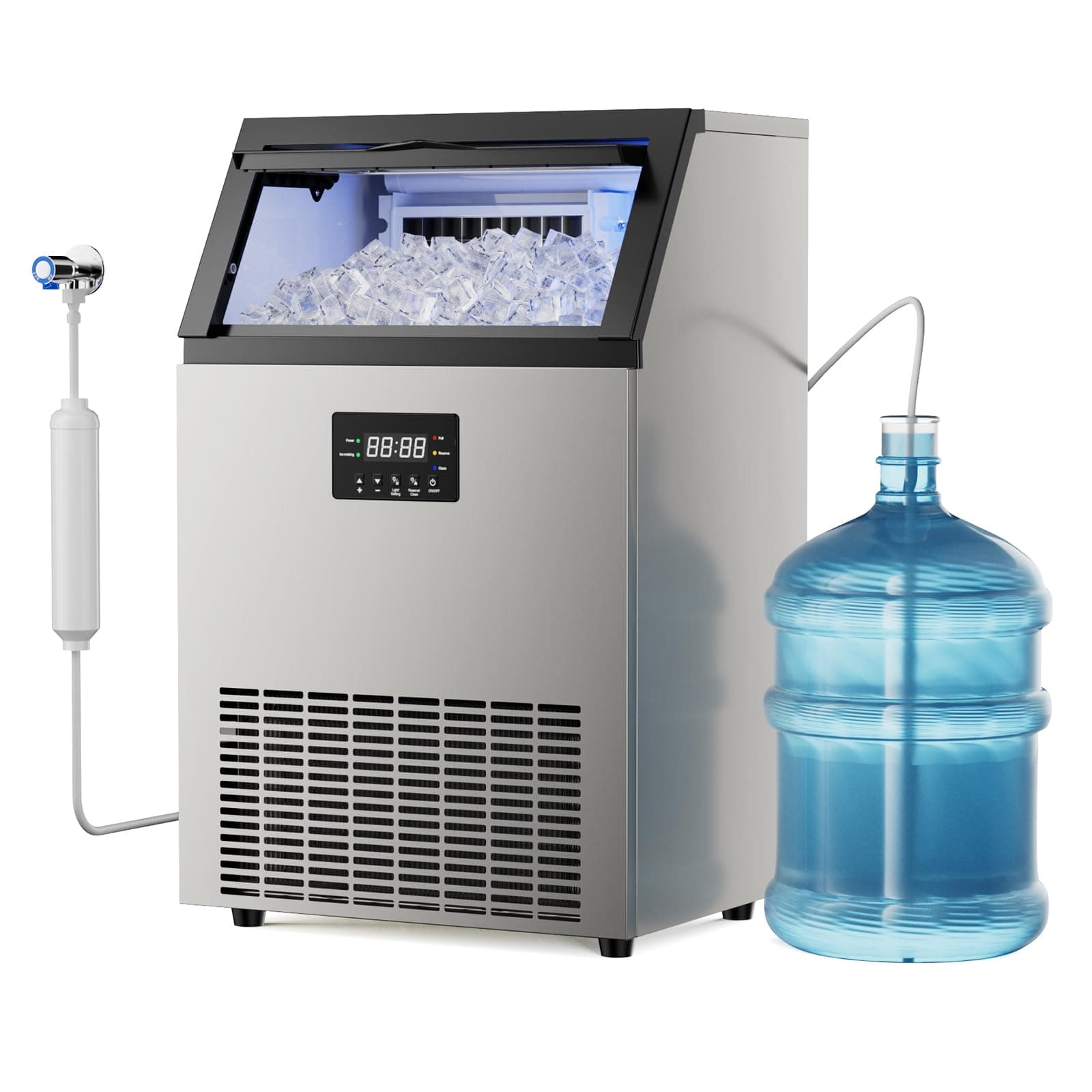 Commercial Ice Maker 150 Lbs/24H with 50Lbs Storage Bin, Stainless Steel Ice Machine Under Counter or Freestanding, 45 Cubes/Cycle, Self Cleaning, Ice Maker for Home Bar Restaurant Cafe