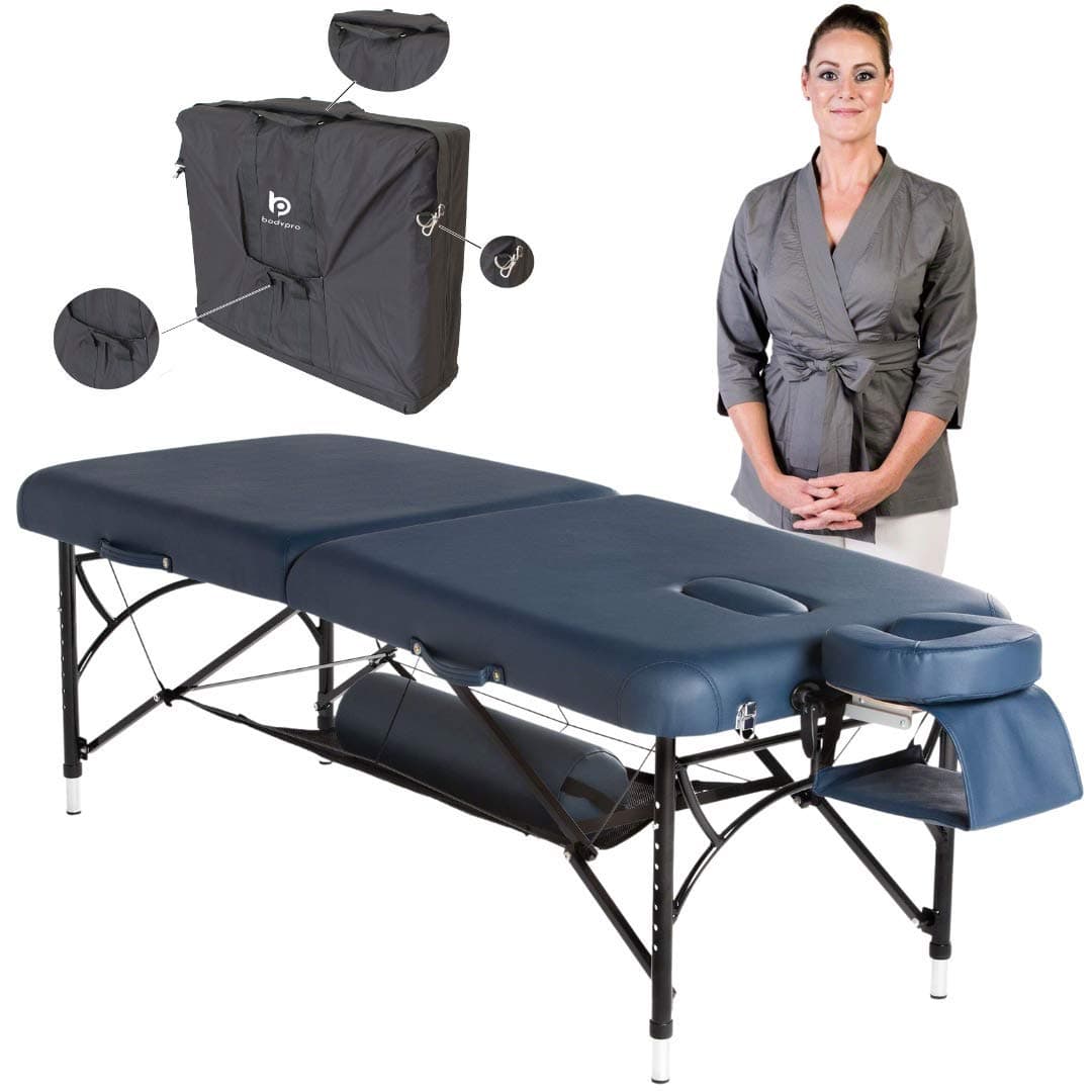 Active Deluxe Professional Lightweight Portable Massage Table-7CM High Density Foam + Breathe Hole + Face Cushion + Reiki Panels + Carry Case + Storage Shelf- 28" Width - 13Kg Weight (Navy)