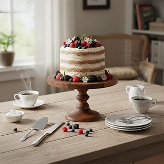 Round Birch Wooden Cake Stand | 9 x 5.5 Inch Dessert & Pizza Serving Platter | Premium Tabletop Display Stand – Brown