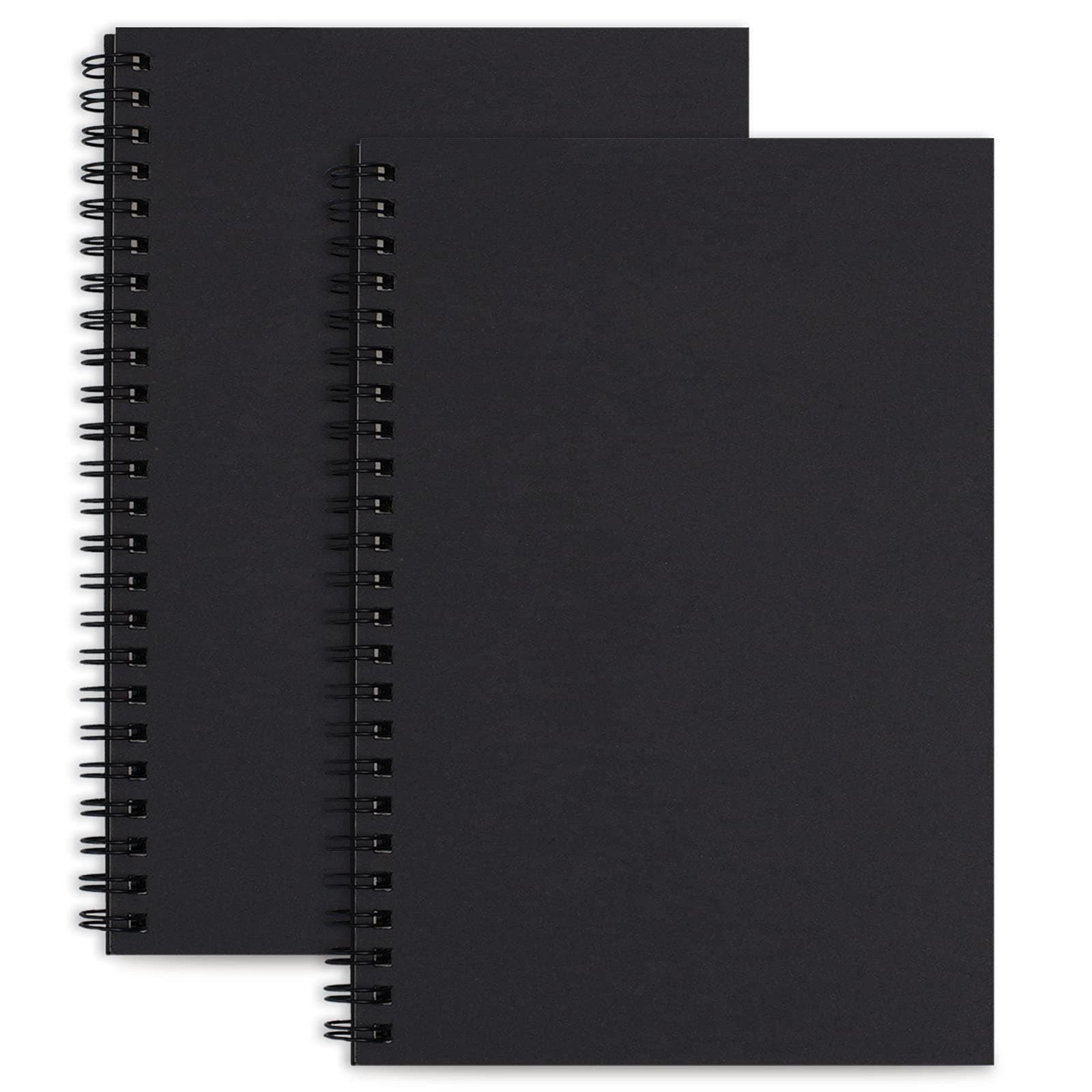 LABUK 2 Pack A5 Unlined Notebooks 100 Pages Spiral Notebook Blank Sketchbook Pad Soft Cover Kraft Journal 8.3x5.5 Inches Memo Notepads Diary Planner, 100 GSM,50 Sheets for School Office Travel (Black