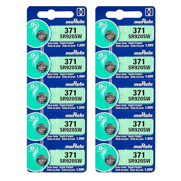 MICROUSB Compatible with Murata 371 SR920SW 1.55V Silver Oxide Watch Button Cell Battery (Pack of10)