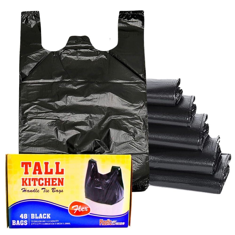 HANDLE TIE FLEX BLACK TALL KITCHEN TRASH BAGS, 13 GALLON, 48 CT by Compare To Glad