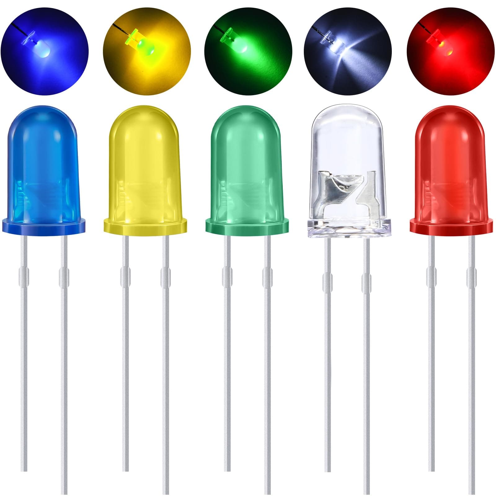 EBOOT 100 Pcs Clear LED Light Emitting Diodes Bulb LED Lamp, 5 mm (5 Colors)