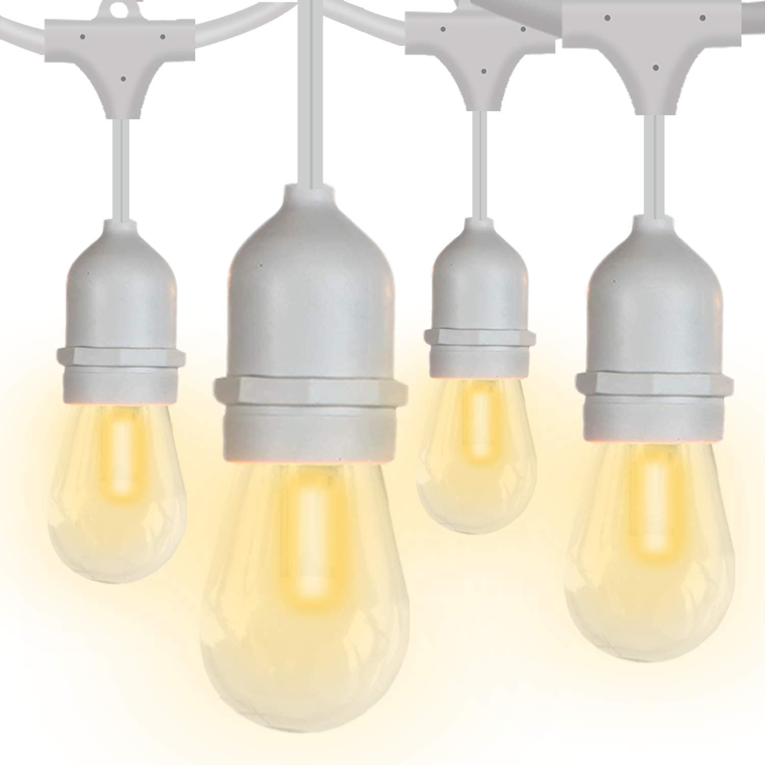 SUNTHIN 48ft White Outdoor String Light Kit with 0.9W Dimmable LED Bulbs for Outdoor Weddings Lights, Commercial Patio String Lights, Backyard Lights and Party Light