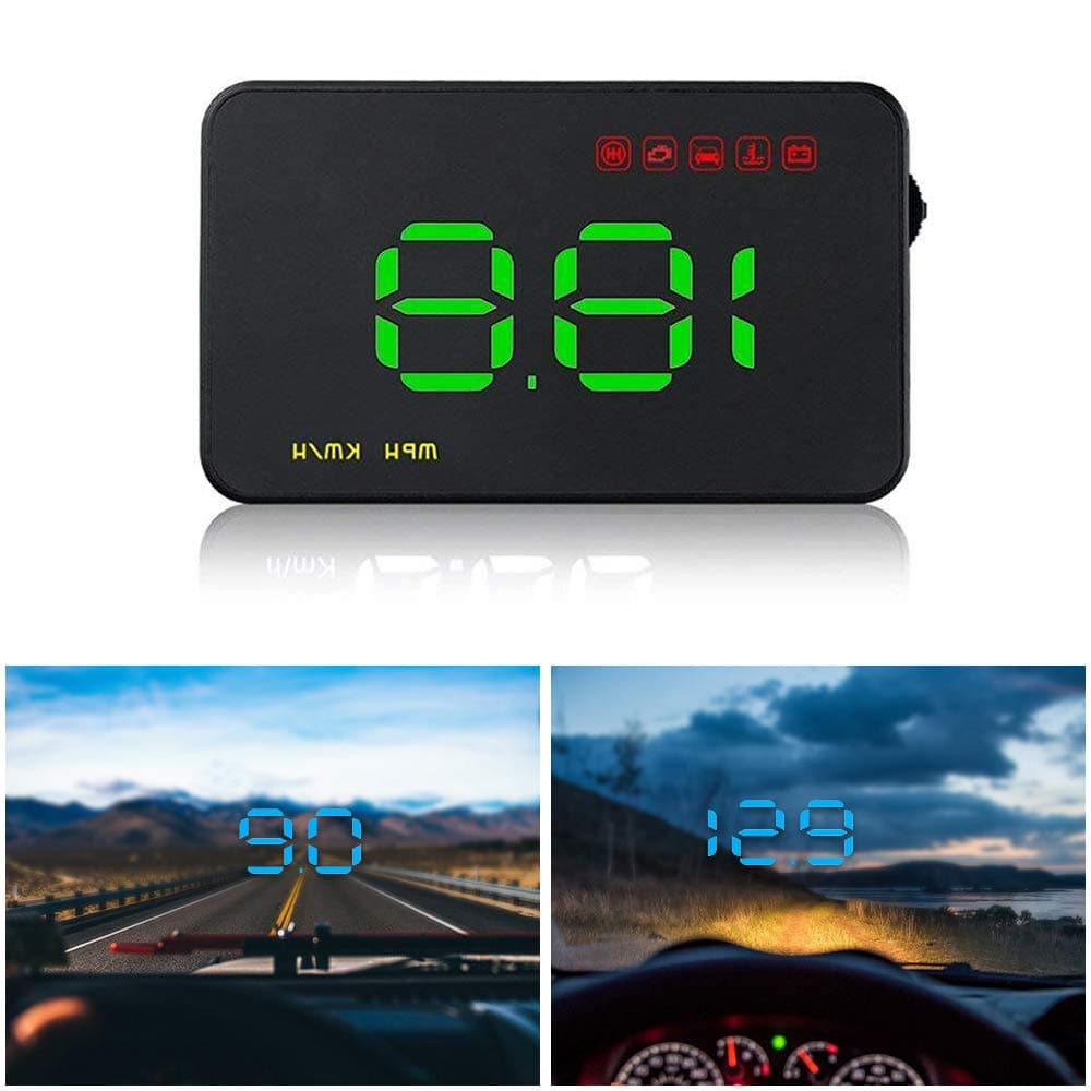 Car HUD Head Up Display 3.5 with OBD2/EUOBD Interface Plug & Play Vehicle Speed KM/h MPH, OverSpeed Warning, Water Temperature, Battery Voltage, Mileage Measurement - Green