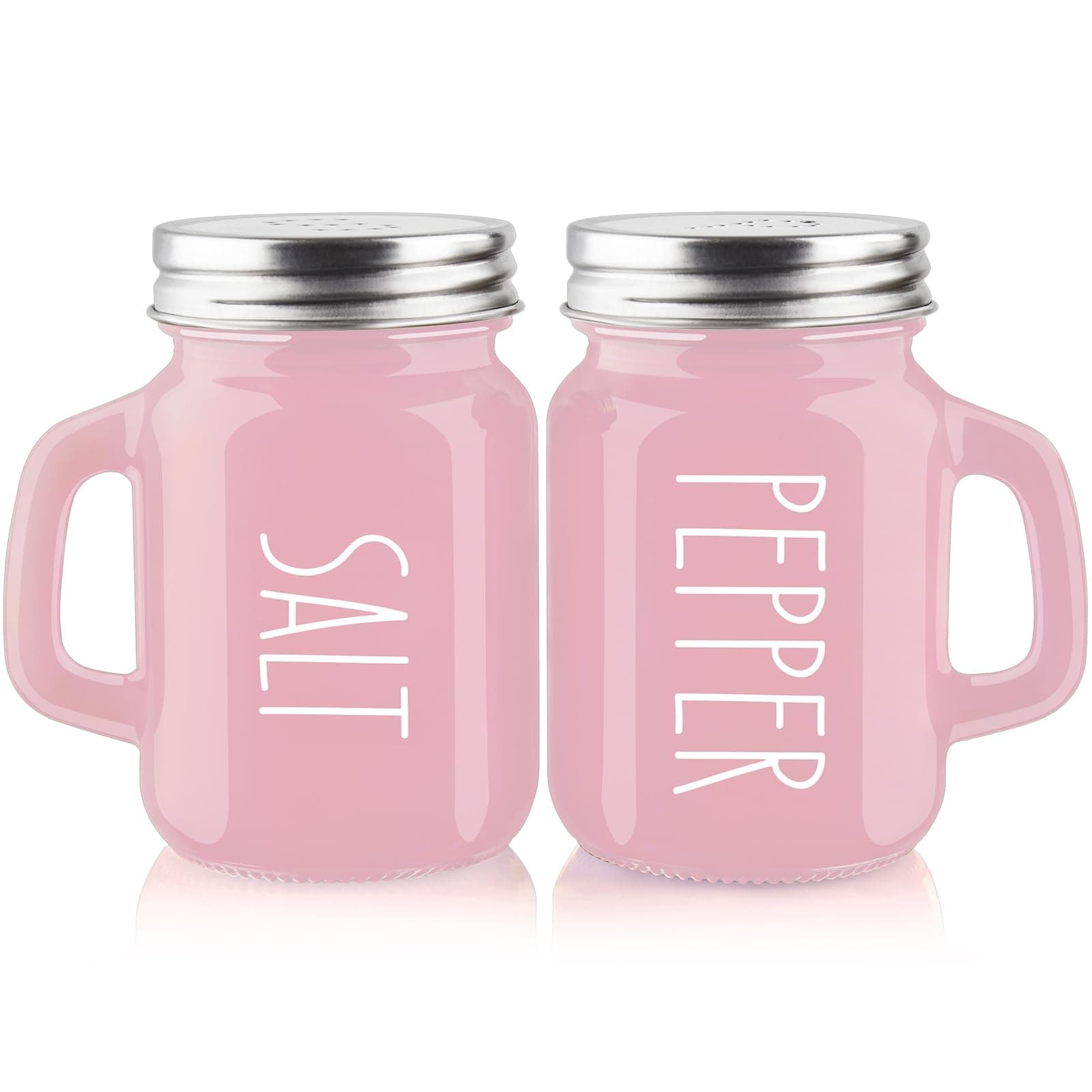 Pink Salt and Pepper Shakers Set - Pink Kitchen Accessories - Pink Kitchen Decor - 4 oz Glass Salt and Pepper Set for Cooking Table, RV, BBQ, Easy to Clean & Refill