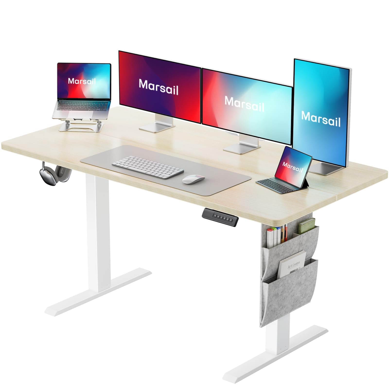 Marsail 48x24 Electric Standing Desk - Adjustable Height Computer Desk with Memory Presets, Storage Bag & Cable Management for Home Office & Gaming Workstations